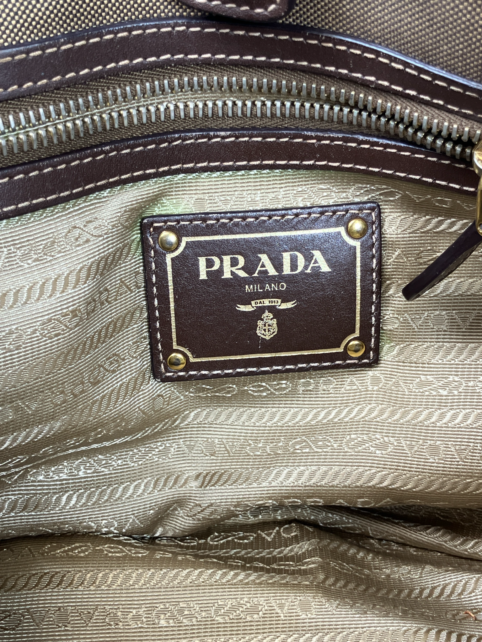 PRADA　プラダ ロゴ ジャガード ハンドバッグ トートバッグ リボン ブラウン　BN1841