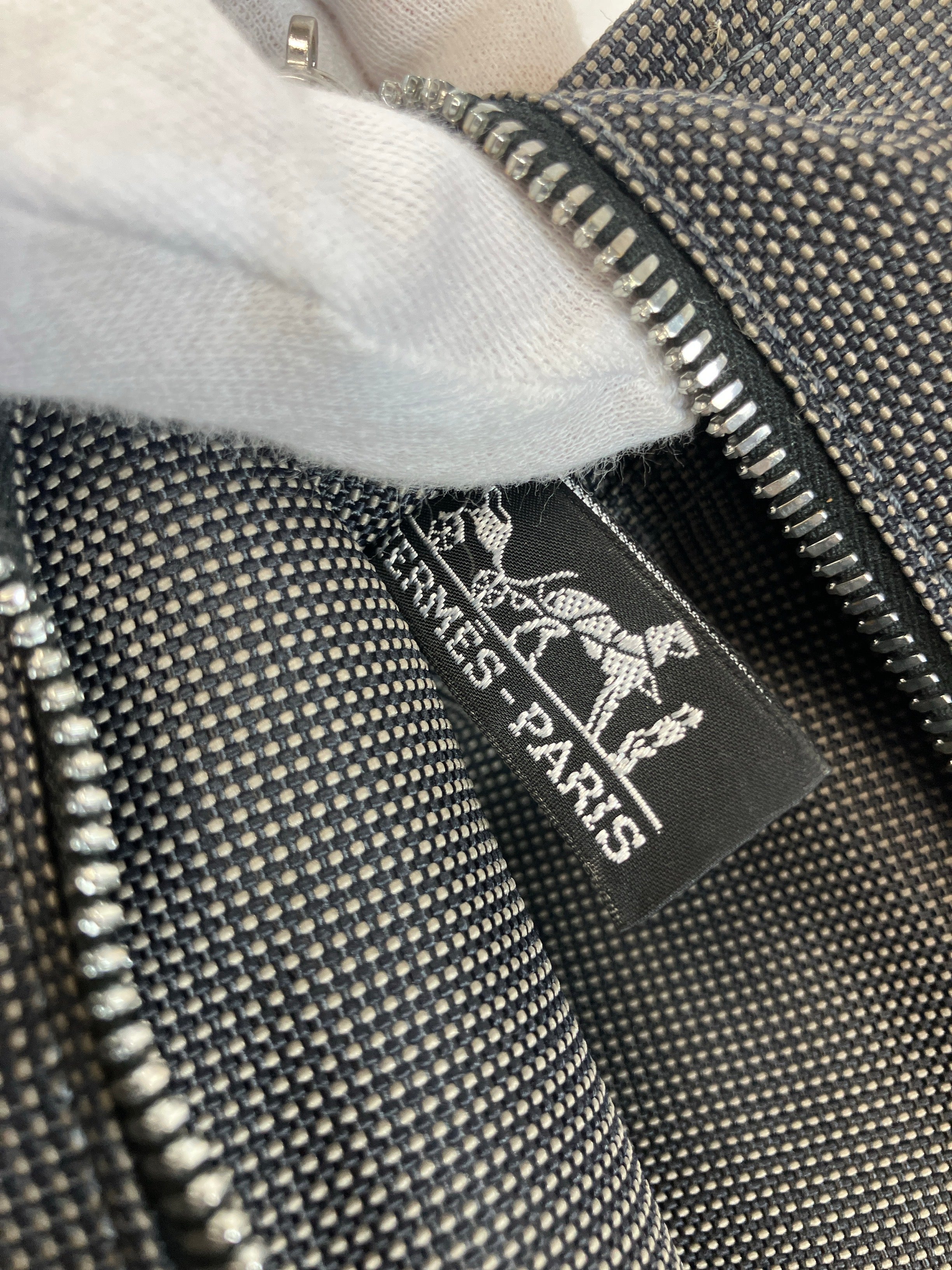 HERMES エルメス エールラインPM ハンドバッグ キャンバス グレー