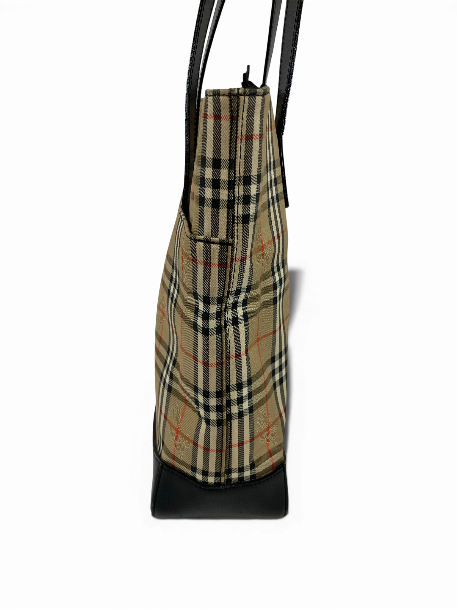 BURBERRY　トートバッグ　ノバチェック　ベージュ　ブラック　キャンバス　レザー