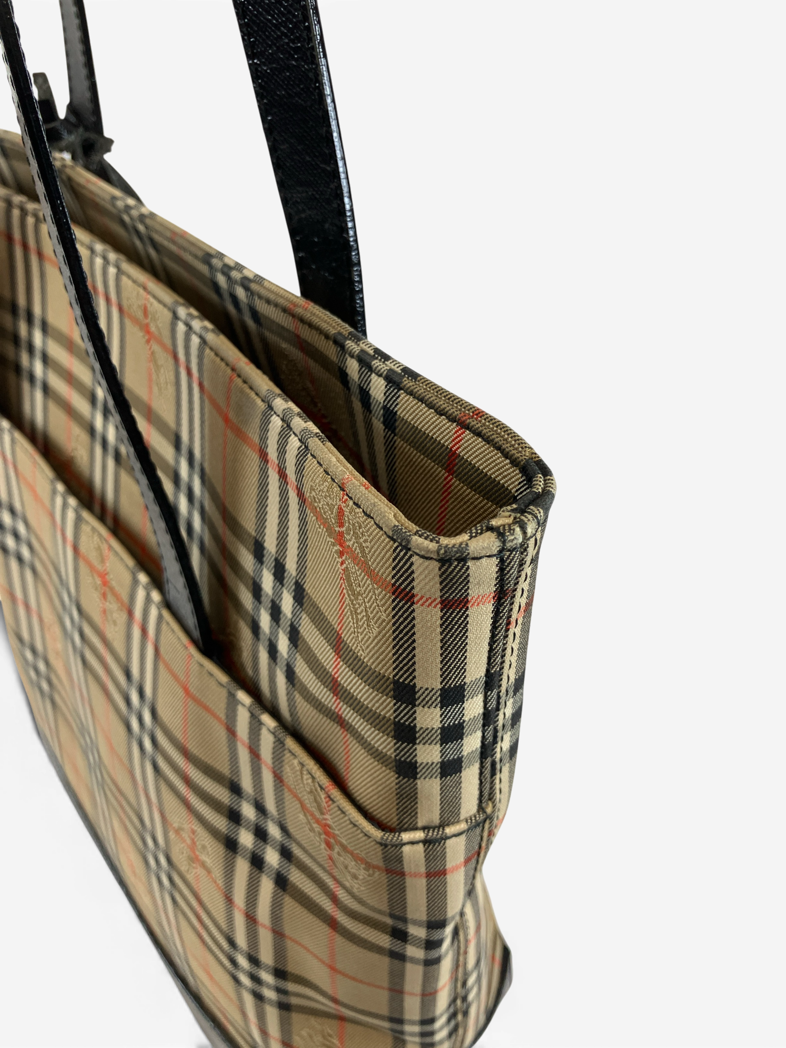 BURBERRY　トートバッグ　ノバチェック　ベージュ　ブラック　キャンバス　レザー