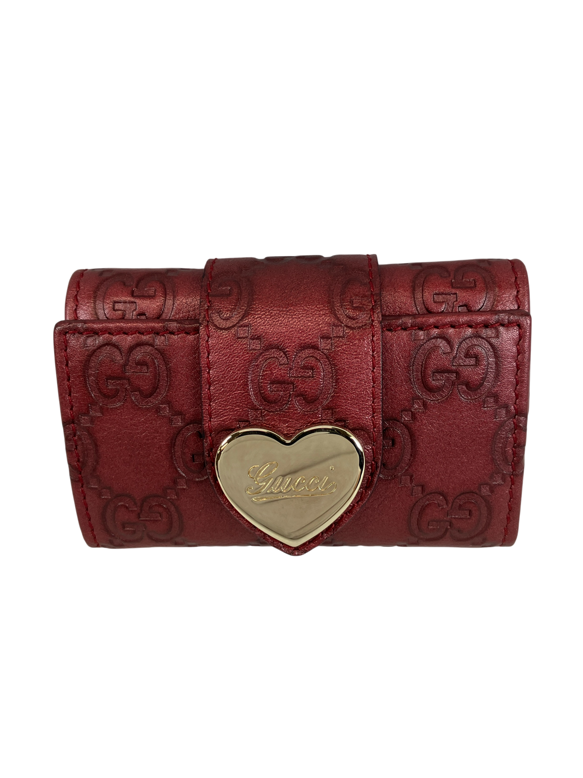 GUCCI グッチ キーケース 6連 グッチシマ ハート レッド メタリック