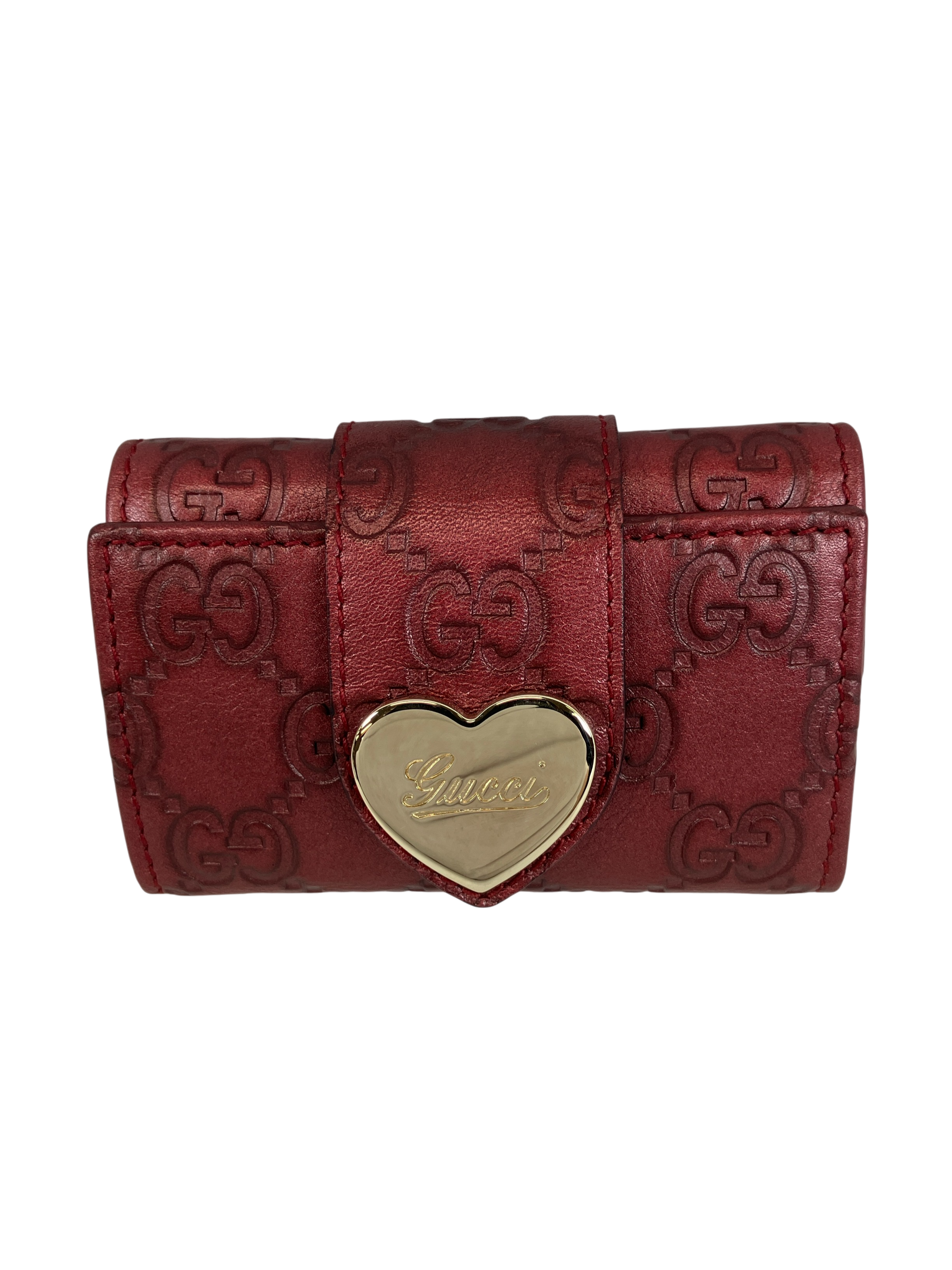 GUCCI グッチ キーケース 6連 グッチシマ ハート レッド メタリック