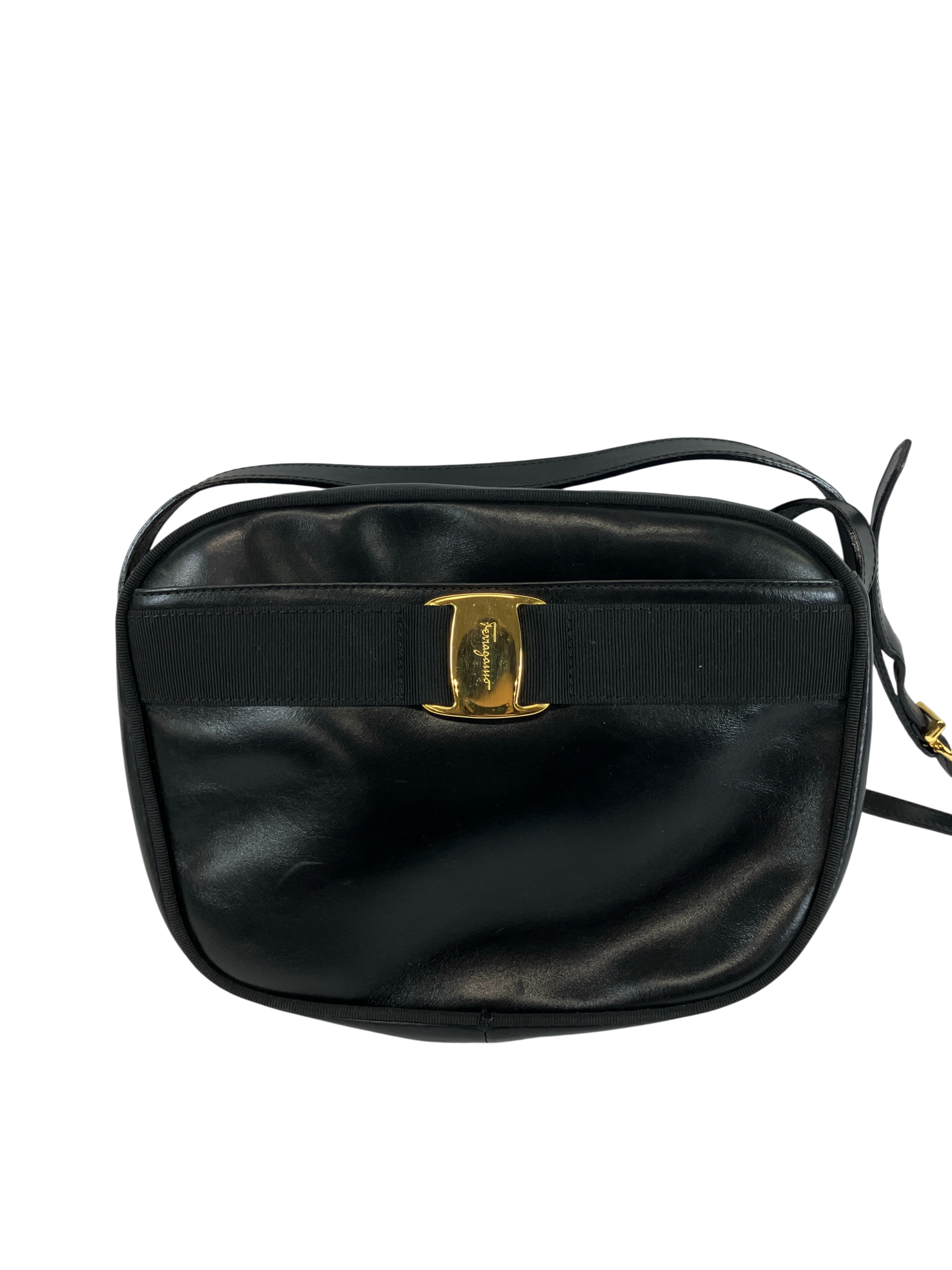 良品 フェラガモ ショルダーバッグ ヴァラリボン ブラック レザー ガンチーニ Salvatore Ferragamo - 良品 フェラガモ ショルダーバッグ ヴァラ
