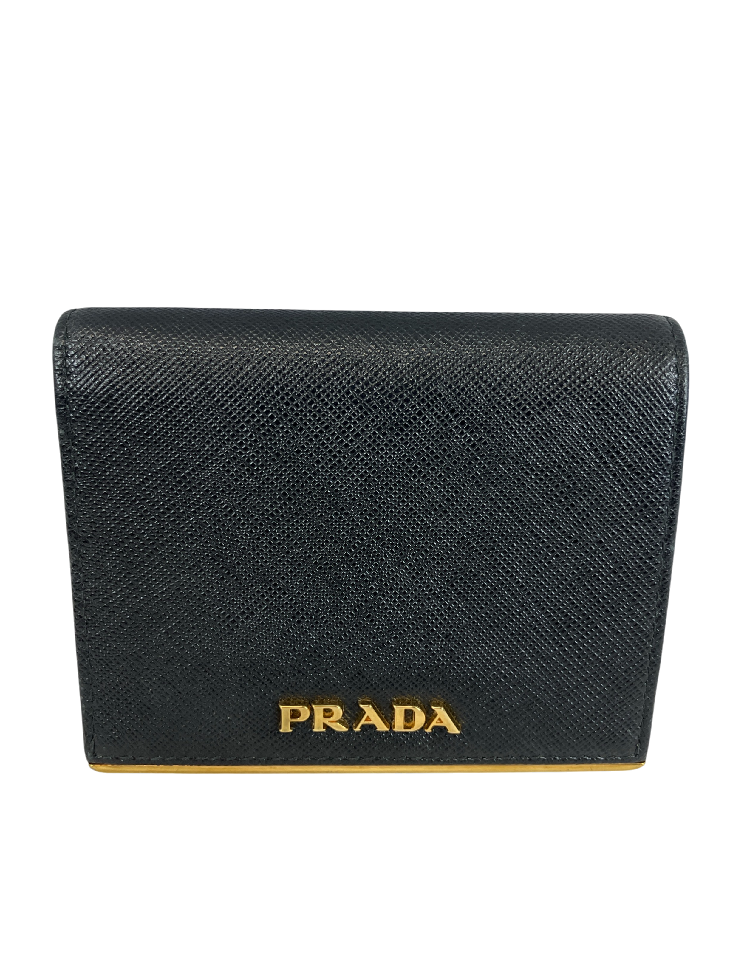PRADA プラダ 二つ折り財布 サフィアーノ メタルバー ブラック ネロ