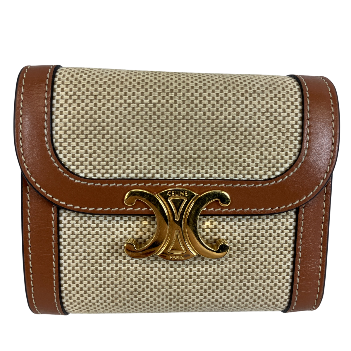 CELINEセリーヌ　スモールウォレットトリオンフ　三つ折り財布　タン CELINE セリーヌ 三つ折り財布 スモールフラップウォレット トリオンフ