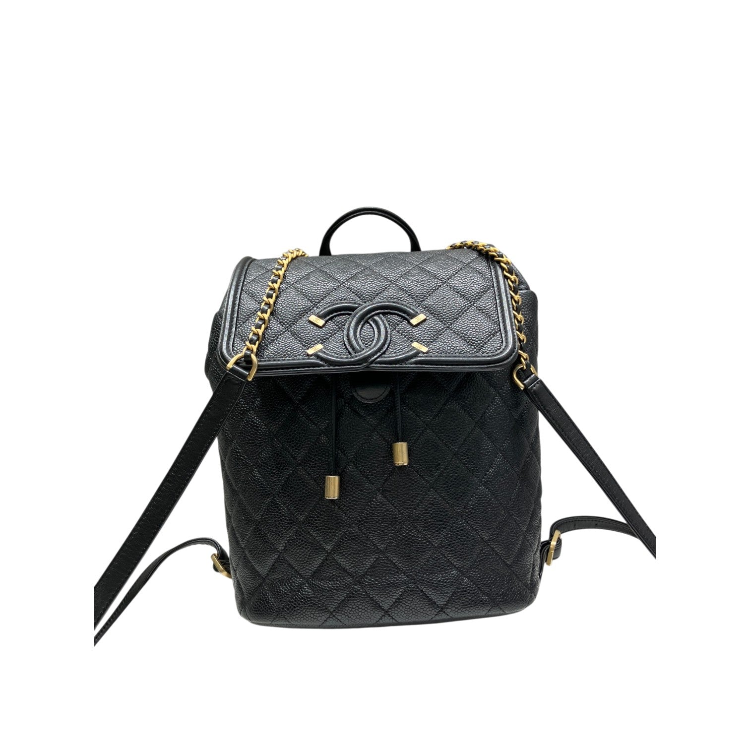CHANEL シャネル CCフィリグリー バックパック キャビアスキン ココマーク ブラック ゴールド金具 チェーン レディース
