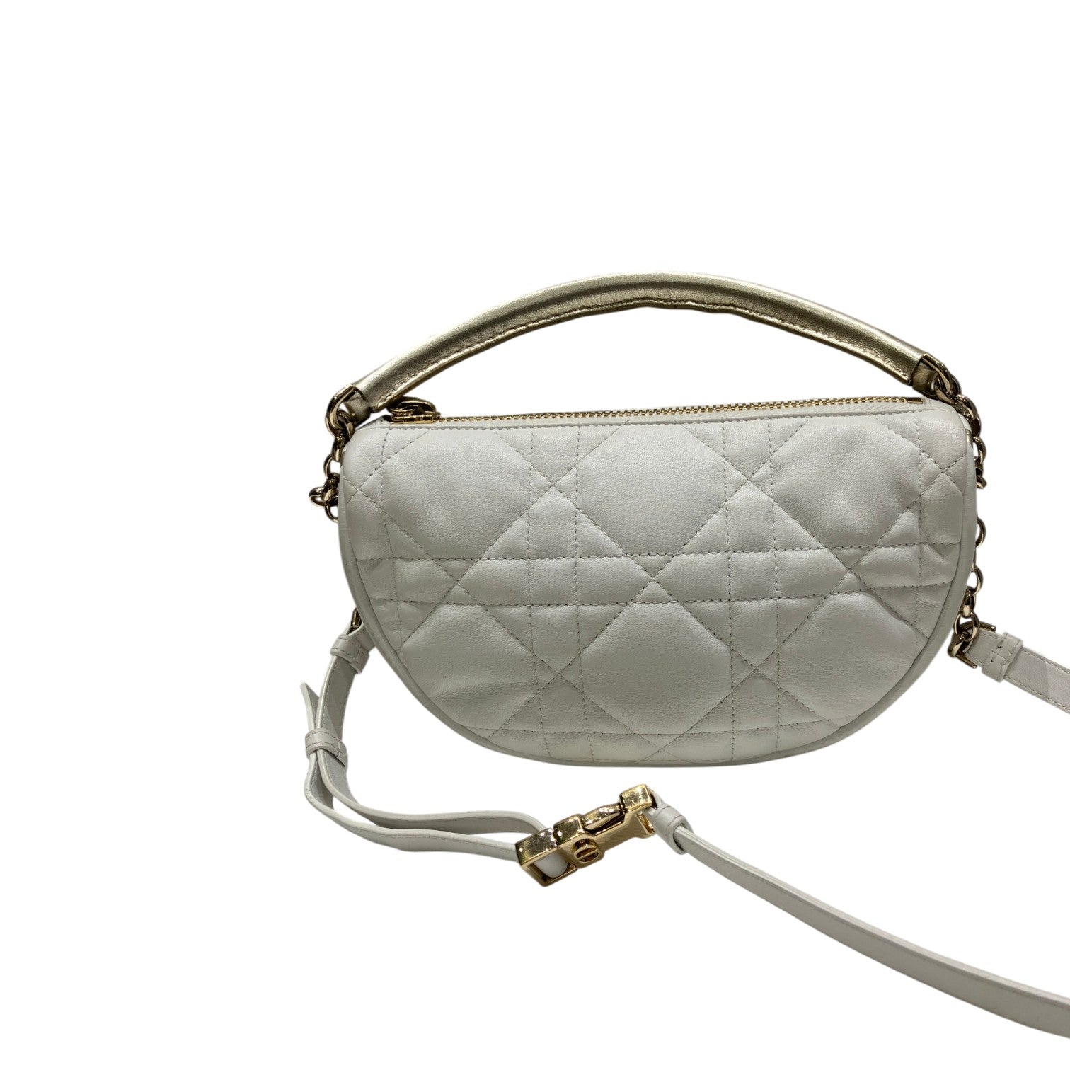 Christian Dior クリスチャンディオール カナージュ ヴァイブ ホーボーバッグ スモール ハンドバッグ 肩掛け ショルダーバッグ 2way ラムスキン レザー ホワイト ゴールド  半月型 レディース