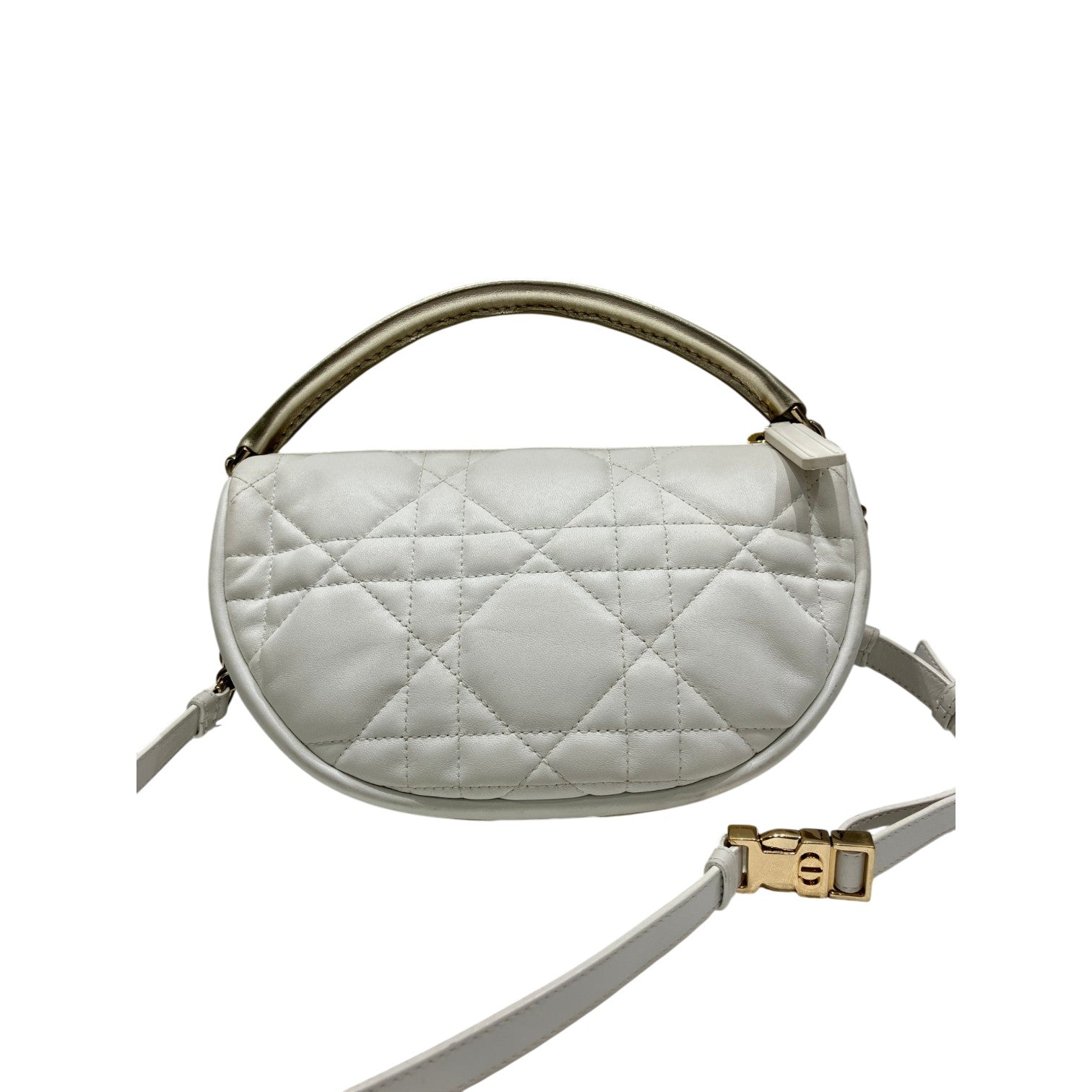 Christian Dior クリスチャンディオール カナージュ ヴァイブ ホーボーバッグ スモール ハンドバッグ 肩掛け ショルダーバッグ 2way ラムスキン レザー ホワイト ゴールド  半月型 レディース