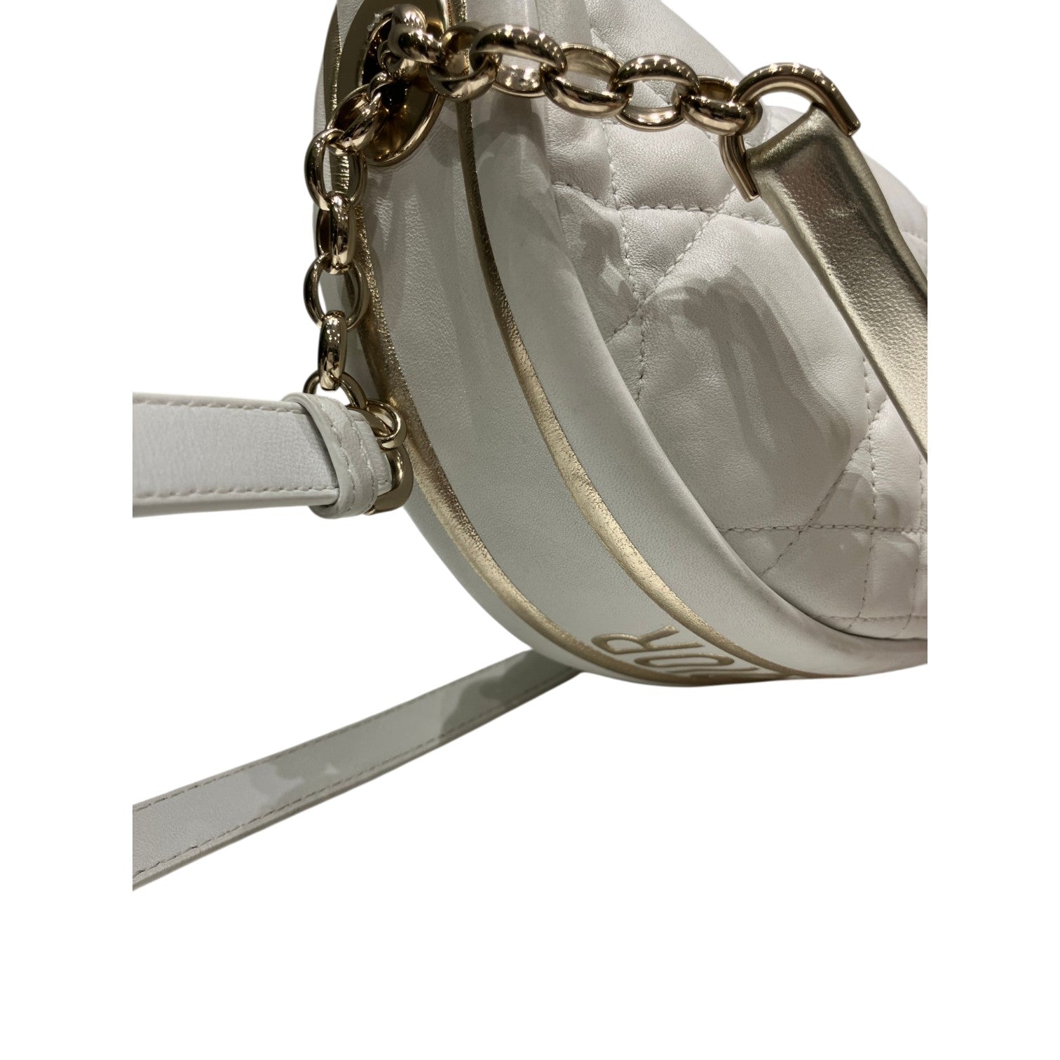 Christian Dior クリスチャンディオール カナージュ ヴァイブ ホーボーバッグ スモール ハンドバッグ 肩掛け ショルダーバッグ 2way ラムスキン レザー ホワイト ゴールド  半月型 レディース