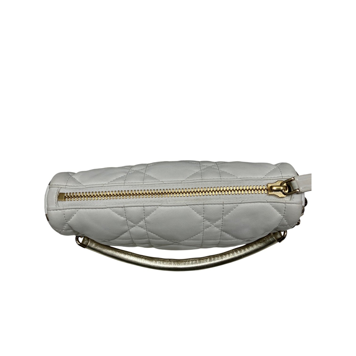 Christian Dior クリスチャンディオール カナージュ ヴァイブ ホーボーバッグ スモール ハンドバッグ 肩掛け ショルダーバッグ 2way ラムスキン レザー ホワイト ゴールド  半月型 レディース