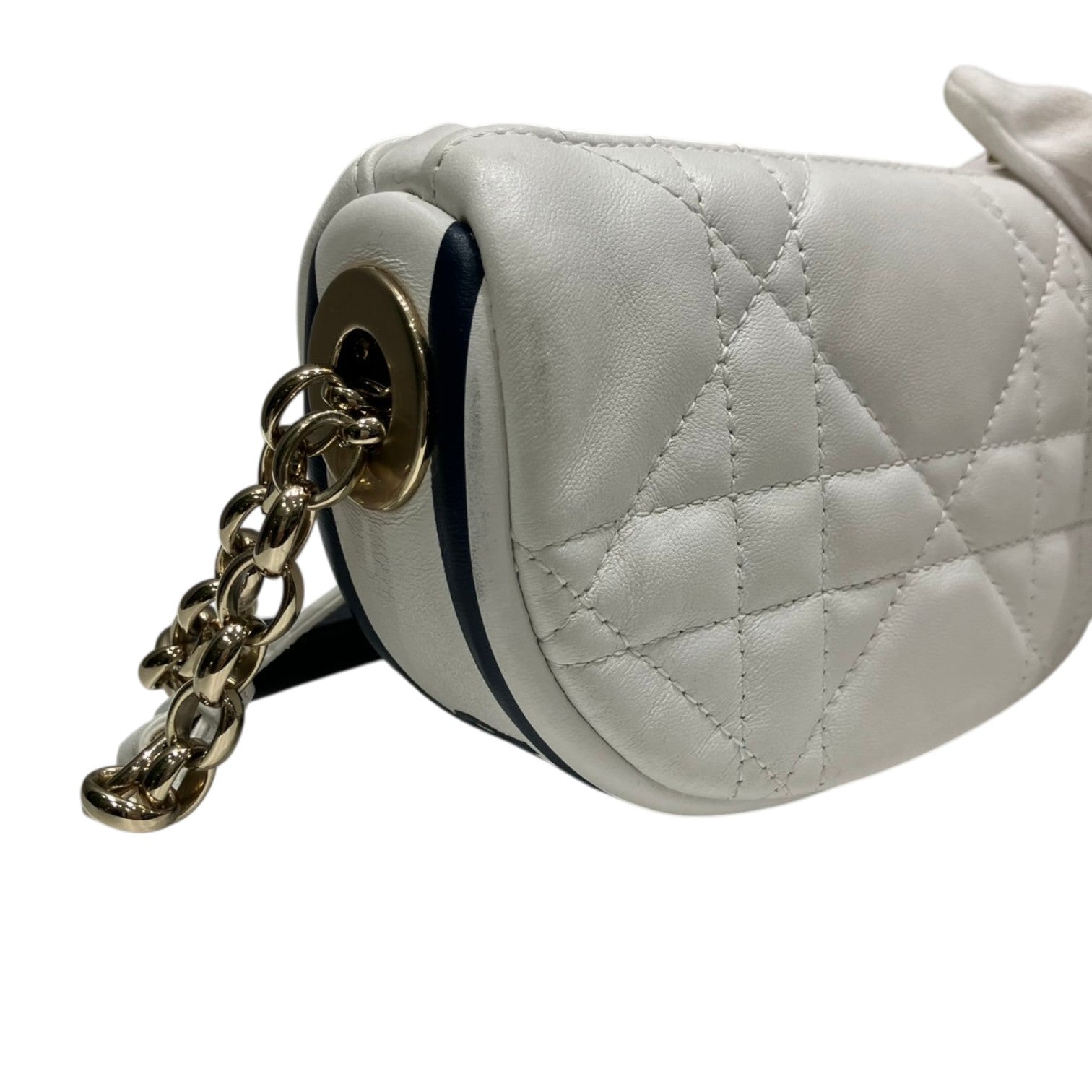 Christian Dior クリスチャンディオール カナージュ ヴァイブ ホーボーバッグ スモール ハンドバッグ 肩掛け ショルダーバッグ 2way ラムスキン レザー ホワイト ブラック 半月型 レディース