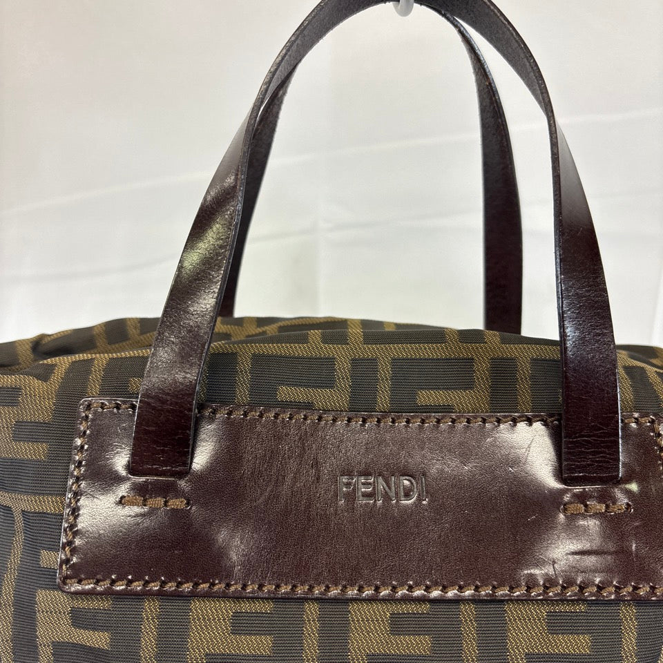 FENDI　フェンディ　ハンドバッグ　トートバッグ　ズッカ　キャンバス　レザー　ブラウン