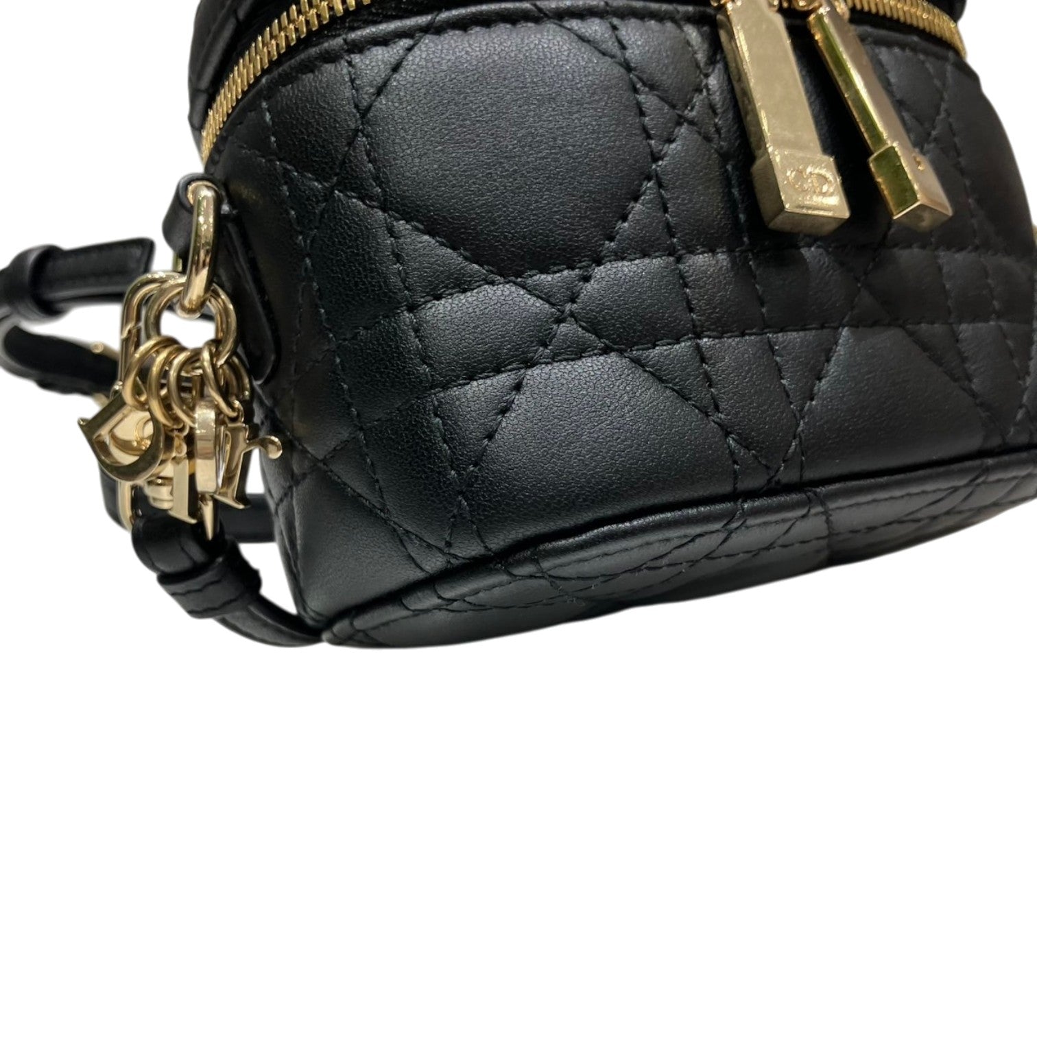 Christian Dior クリスチャンディオール カナージュ マイクロ バニティバッグ ラムスキン ブラック チャーム レディース