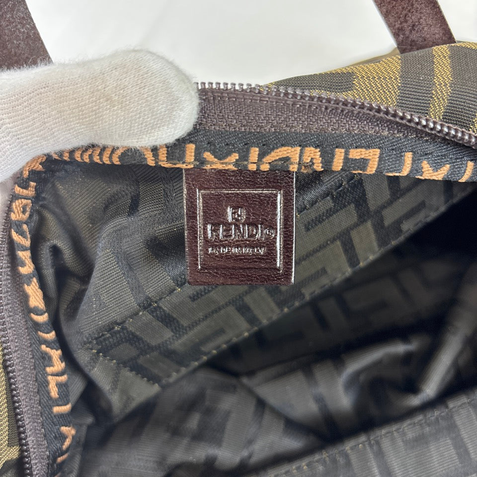 FENDI　フェンディ　ハンドバッグ　トートバッグ　ズッカ　キャンバス　レザー　ブラウン