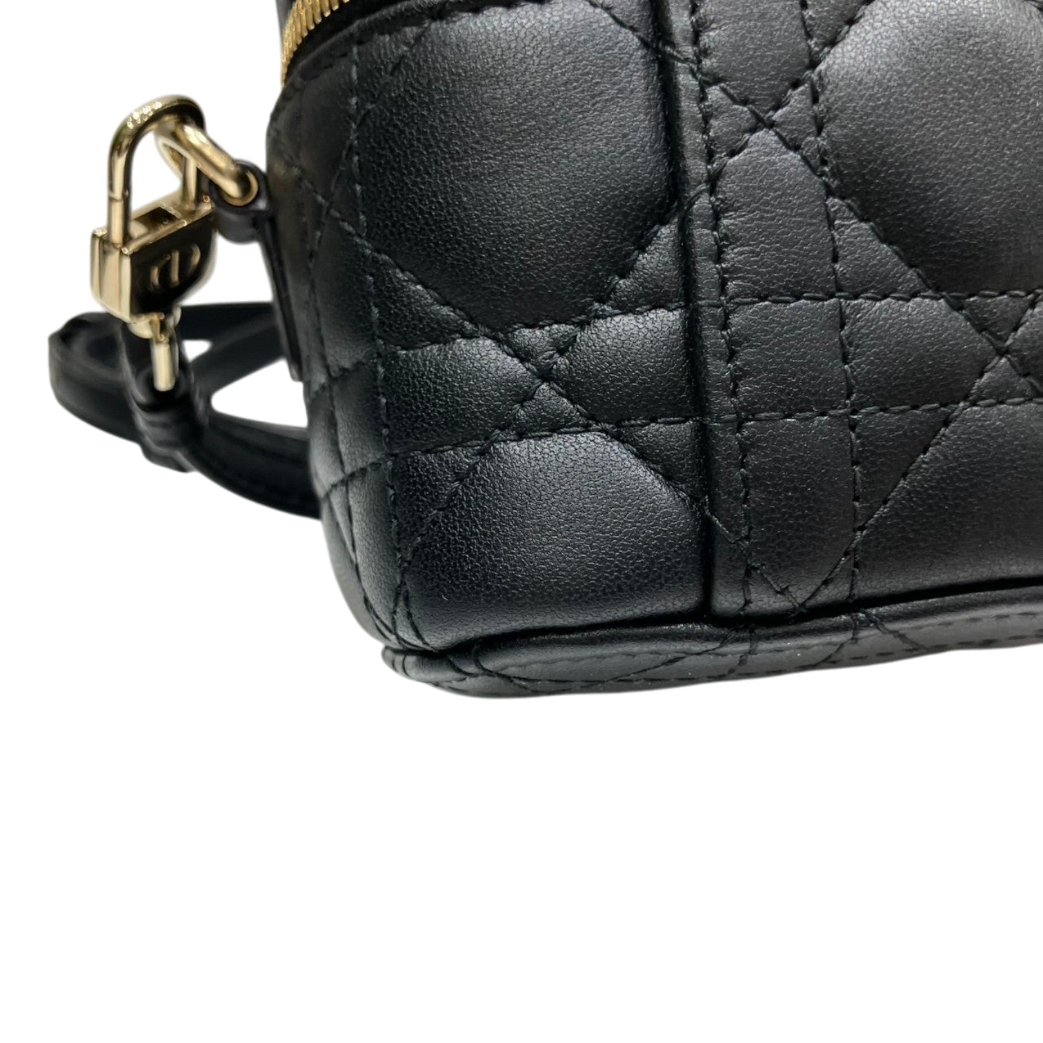 Christian Dior クリスチャンディオール カナージュ マイクロ バニティバッグ ラムスキン ブラック チャーム レディース