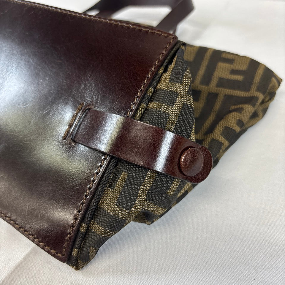 FENDI　フェンディ　ハンドバッグ　トートバッグ　ズッカ　キャンバス　レザー　ブラウン