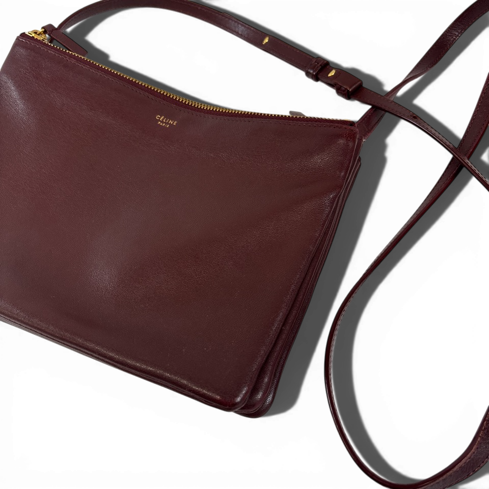 CELINE　セリーヌ　トリオスモール　ショルダーバッグ　ボルドー　ロゴ　165113ETA