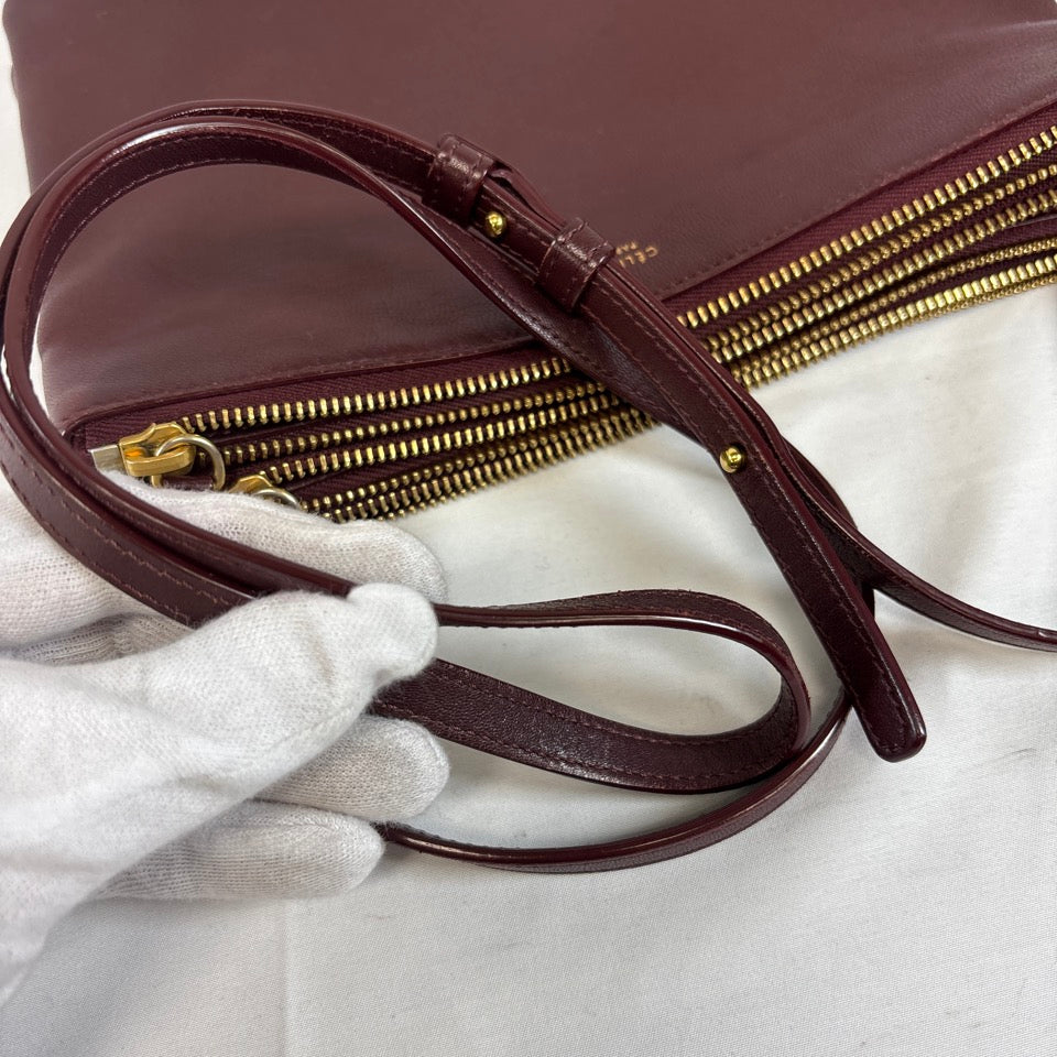 CELINE セリーヌ トリオスモール ショルダーバッグ ボルドー ロゴ
