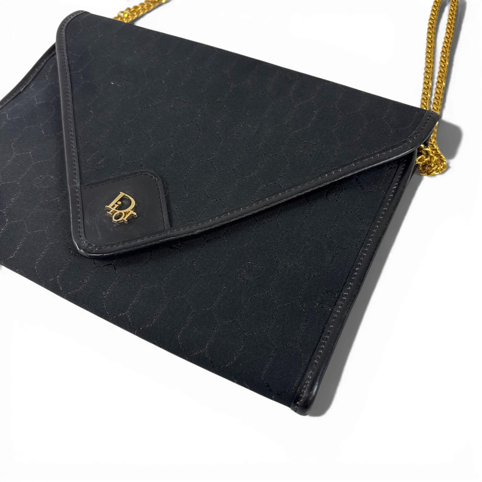 Dior　クリスチャンディオール　チェーン　ショルダーバッグ　クラッチバッグ　2way　ハニカム　ブラック　ゴールド