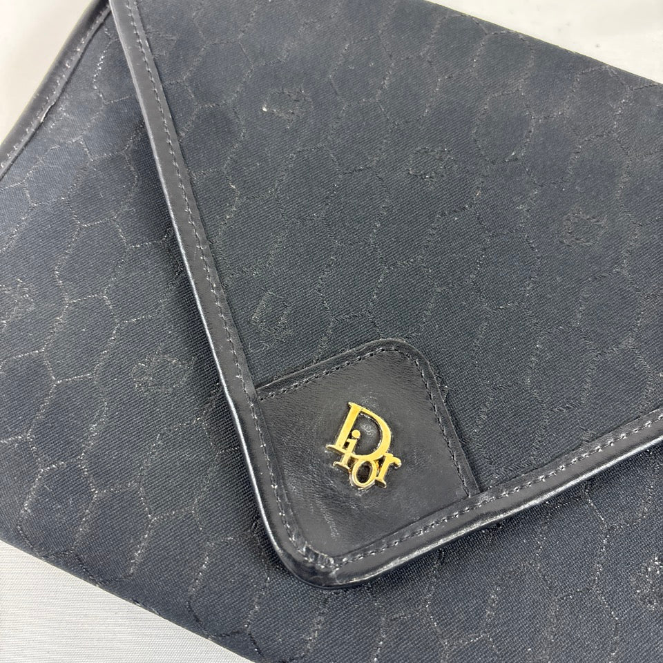 Dior　クリスチャンディオール　チェーン　ショルダーバッグ　クラッチバッグ　2way　ハニカム　ブラック　ゴールド