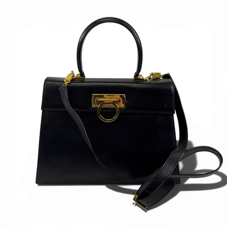 FERRAGAMO　フェラガモ　2way　ハンドバッグ　ショルダーバッグ　トップハンドル　ガンチーニ　ブラック　212181