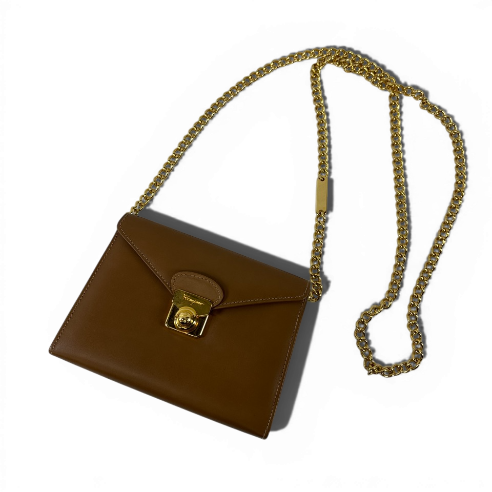 FERRAGAMO　フェラガモ　チェーン　ショルダーバッグ　キャメル　223064