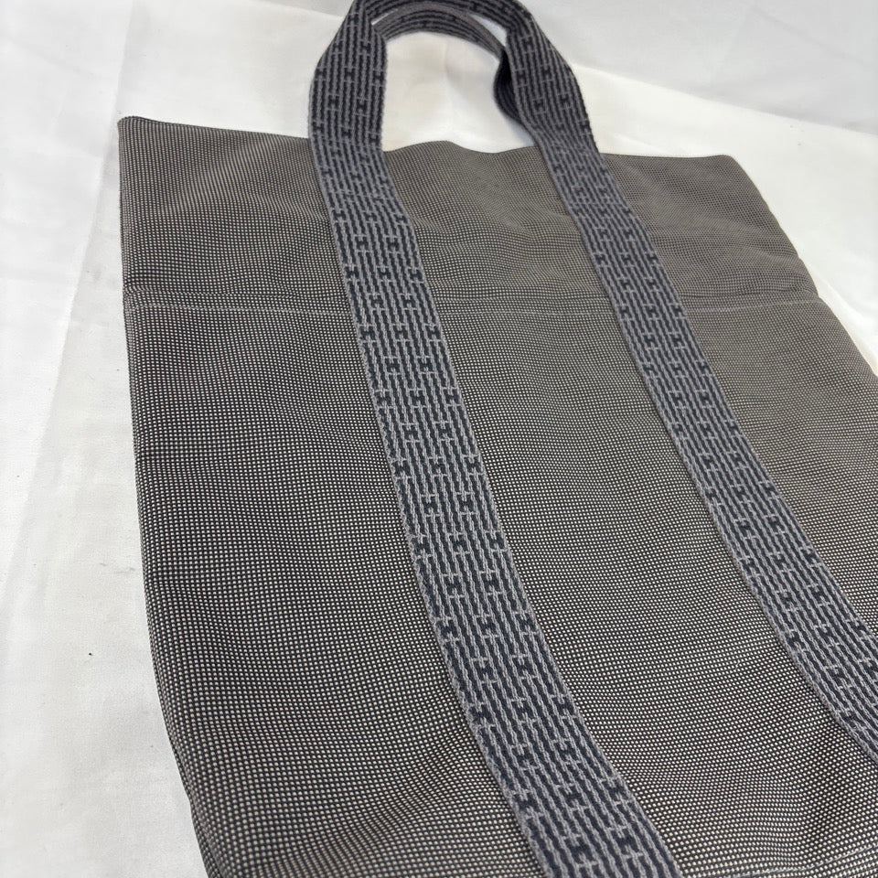 HERMES エールライン カバス Hロゴ ハンドバッグ トートバッグ キャンバス グレー
