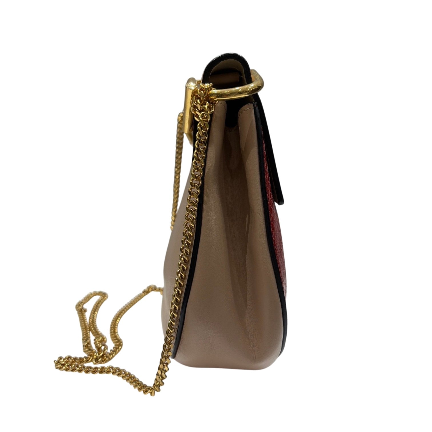 Chloe クロエ チェーン ショルダーバッグ ドリュー レッド ベージュ パイソン レザー レディース