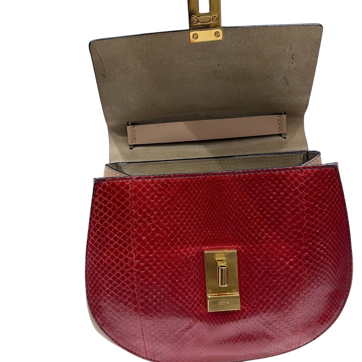 Chloe クロエ チェーン ショルダーバッグ ドリュー レッド ベージュ パイソン レザー レディース
