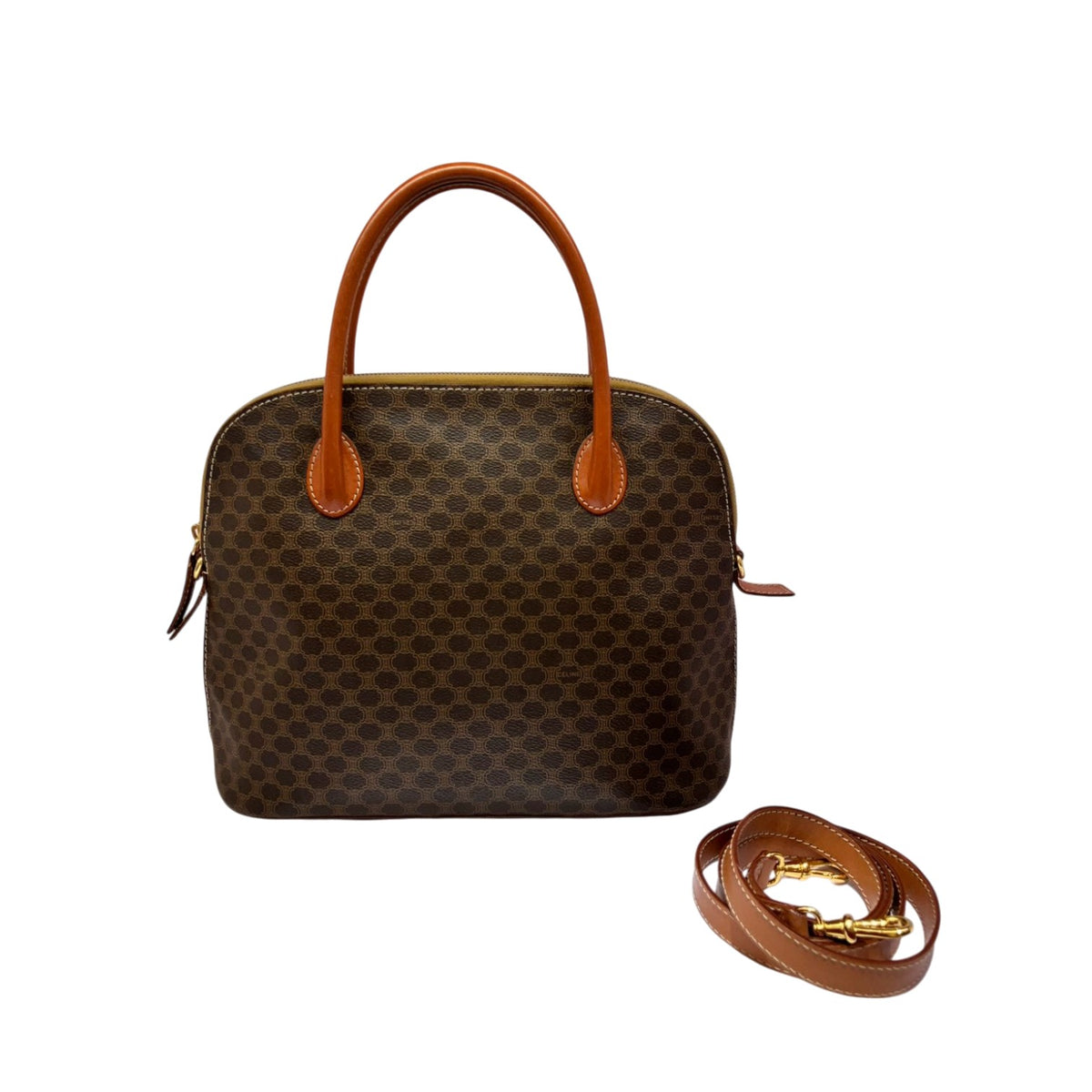 CELINE セリーヌ ハンドバッグ ショルダーバッグ 2way マカダム ブラウン レザー PVC レディース