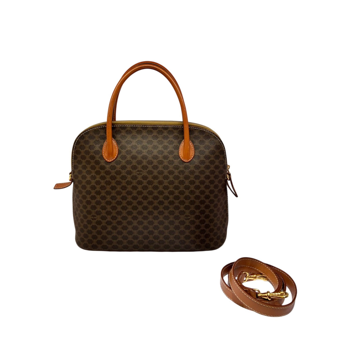 CELINE セリーヌ ハンドバッグ ショルダーバッグ 2way マカダム ブラウン レザー PVC レディース